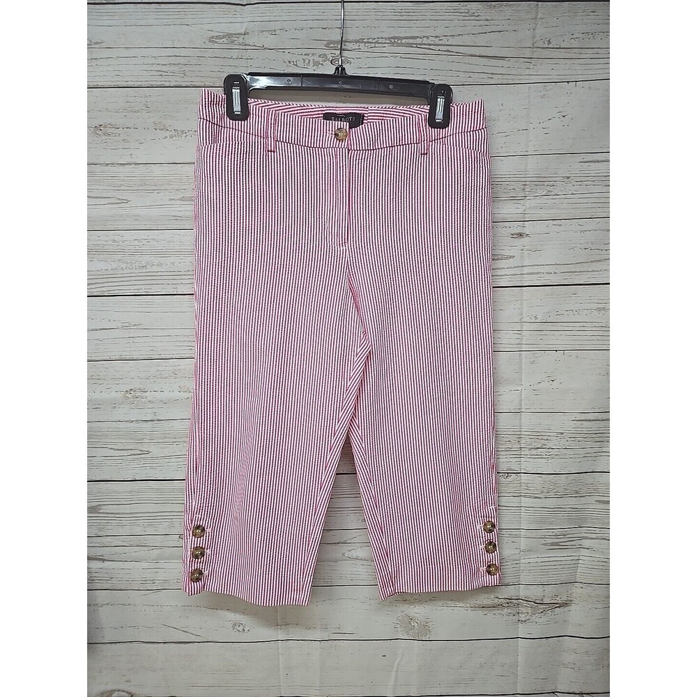 Talbots Skimmer Red & White Striped Seersucker Cropped coastal pants Women's 10P
